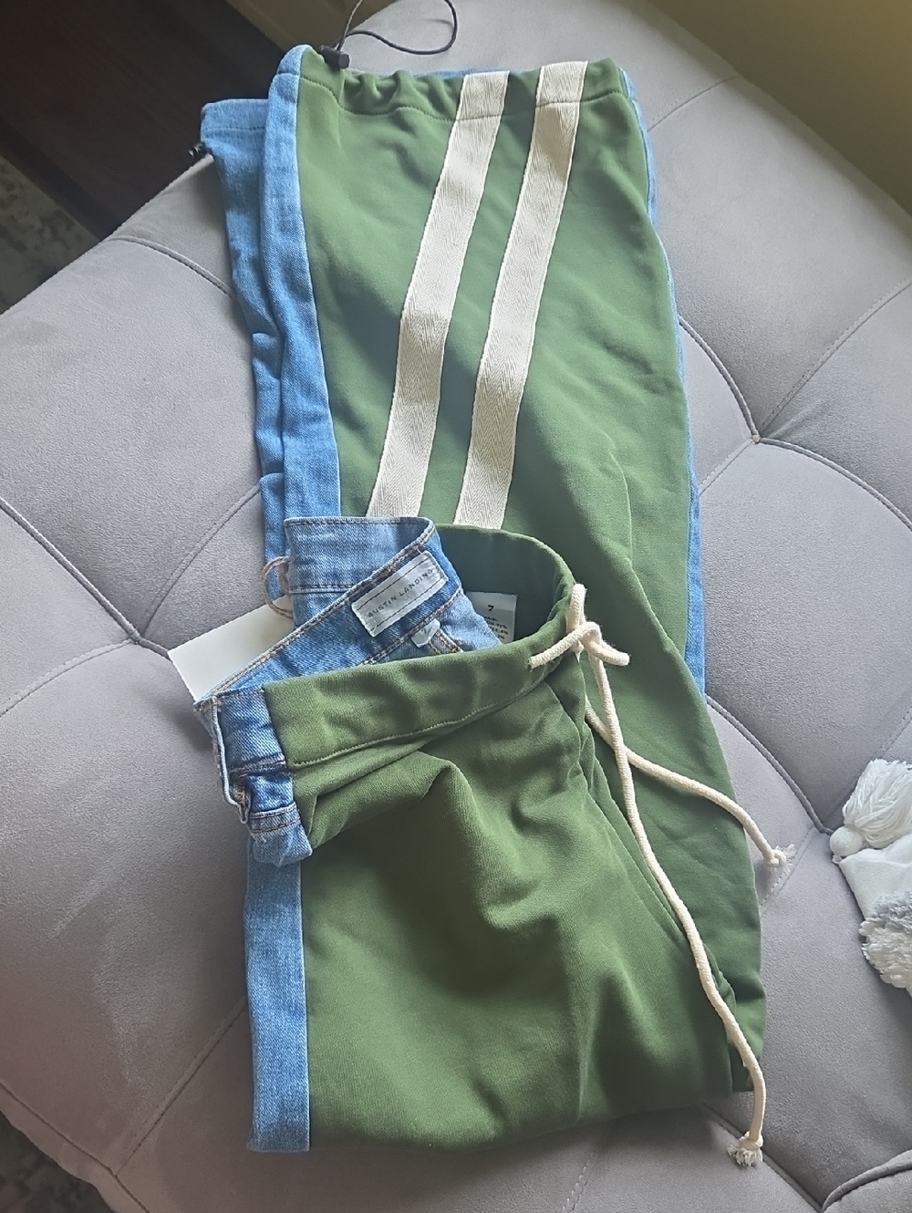 Austin Landing Jeans/Green Sweatpant Jogger Pants with Cream Stripes